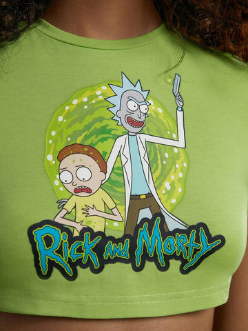 Women Cartoon Character & Letter Printed Crop Top And Skirt Set For Summer