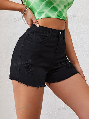Ripped Raw Hem Shorts
