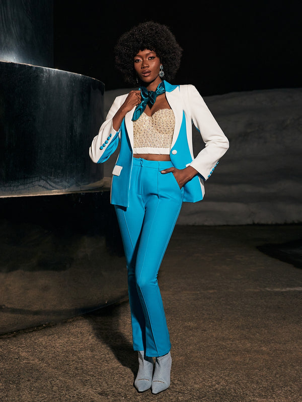 Rita Patchwork Blazer Set In Blue