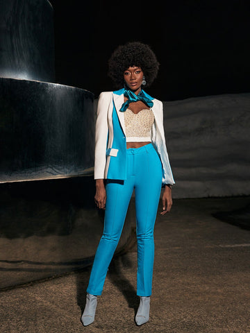 Rita Patchwork Blazer Set In Blue