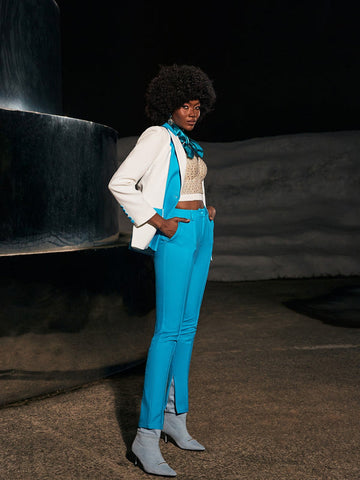 Rita Patchwork Blazer Set In Blue