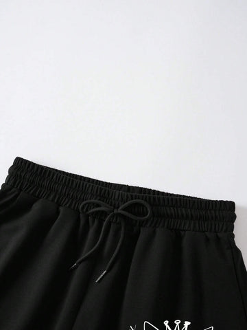 Rock Music Style Cute Bear Logo Printed Knitted Shorts, Casual Wear