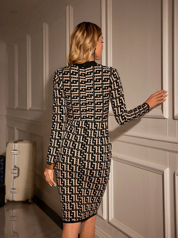 Rogelio V Neck Printed Bandage Dress