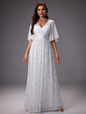 Romantic Lace Short Sleeve Wedding Dress