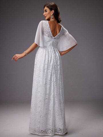 Romantic Lace Short Sleeve Wedding Dress