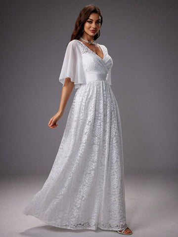 Romantic Lace Short Sleeve Wedding Dress