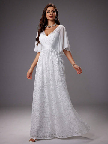 Romantic Lace Short Sleeve Wedding Dress