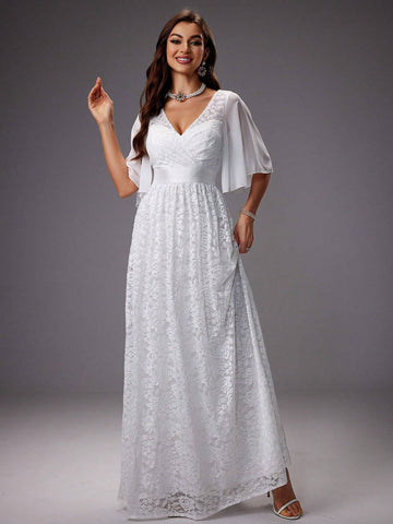 Romantic Lace Short Sleeve Wedding Dress