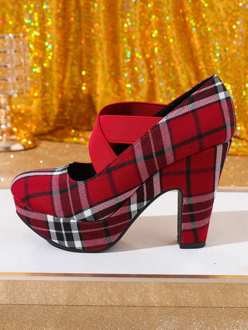 Round-Toe Mary Jane Women Shoes, Thick Heel Waterproof Platform High Heels