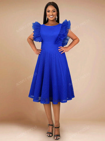 Round Neck A-Line Ruffle Hem Solid Color Party Dress For Women