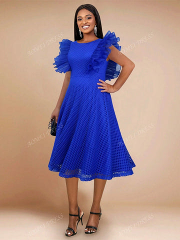 Round Neck A-Line Ruffle Hem Solid Color Party Dress For Women