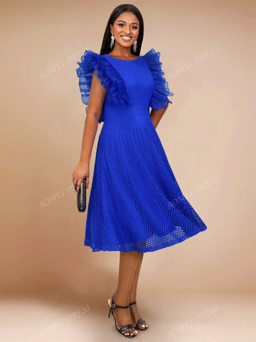 Round Neck A-Line Ruffle Hem Solid Color Party Dress For Women