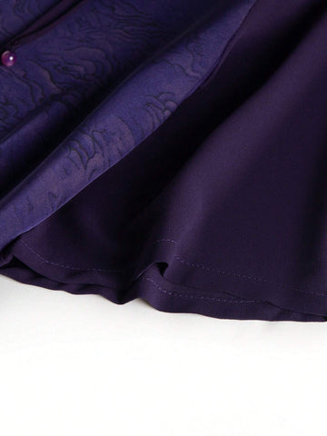 Round Neck Chinese Style Thin Button Up Mid Length Dress