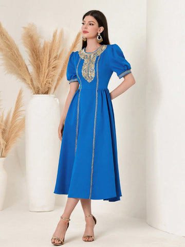 Round Neck Floral Lace Embroidery Dress