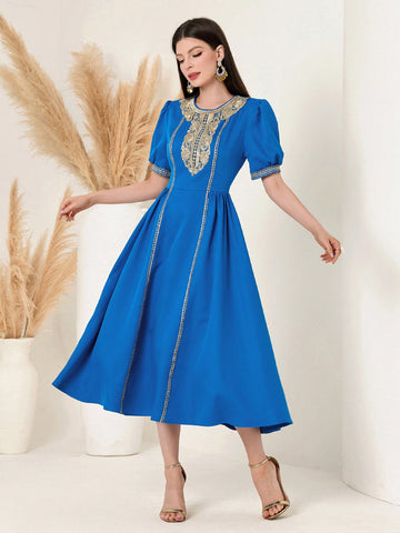 Round Neck Floral Lace Embroidery Dress