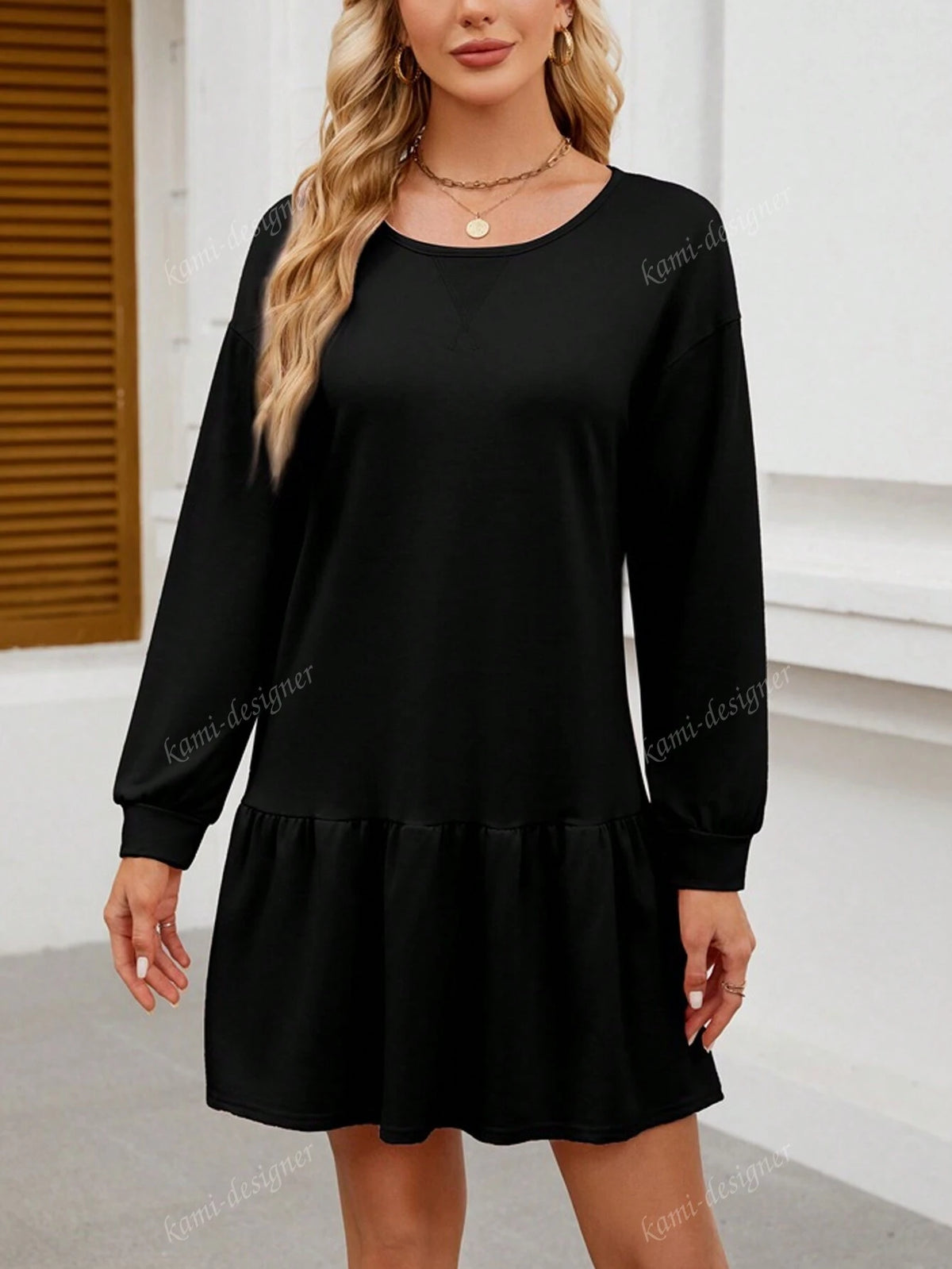 Round Neck Long Sleeved Casual Hoodie Dress