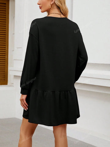 Round Neck Long Sleeved Casual Hoodie Dress