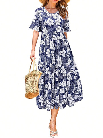Round Neck Ruffled Sleeve And Side Pocket Dress