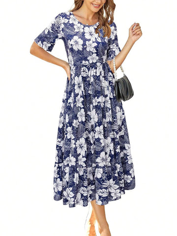 Round Neck Ruffled Sleeve And Side Pocket Dress