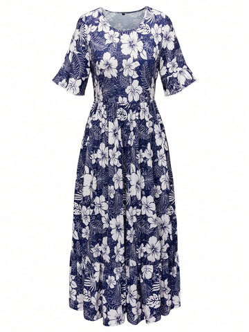Round Neck Ruffled Sleeve And Side Pocket Dress
