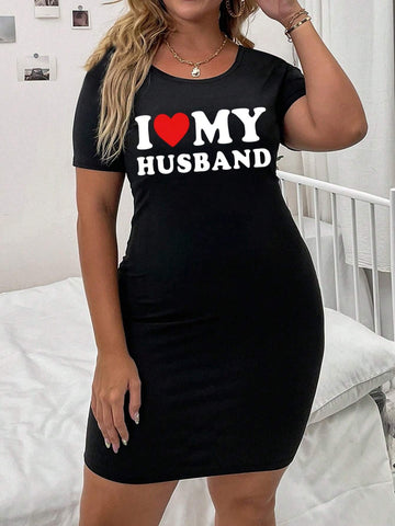 Round Neck Short Sleeve Letter Printed Summer Dress