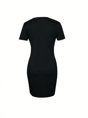 Round Neck Short Sleeve Letter Printed Summer Dress