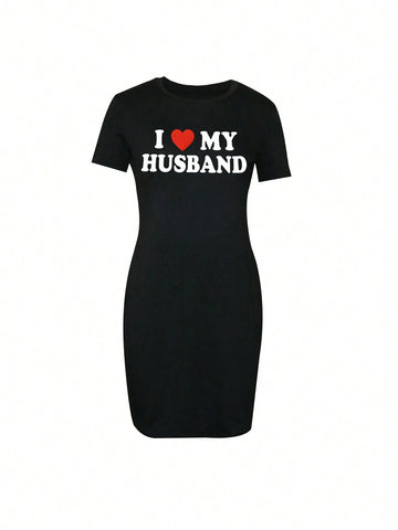 Round Neck Short Sleeve Letter Printed Summer Dress