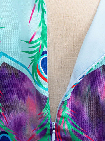 Round Neck Sleeveless Feather Print Dress With Bow Decor, Suitable For Role Play Parties, Young Girl