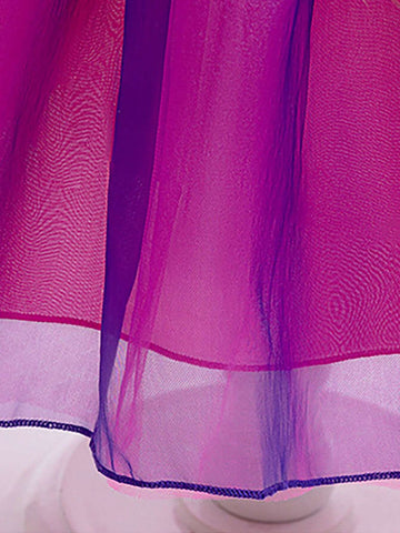 Round Neck Sleeveless Feather Print Dress With Bow Decor, Suitable For Role Play Parties, Young Girl