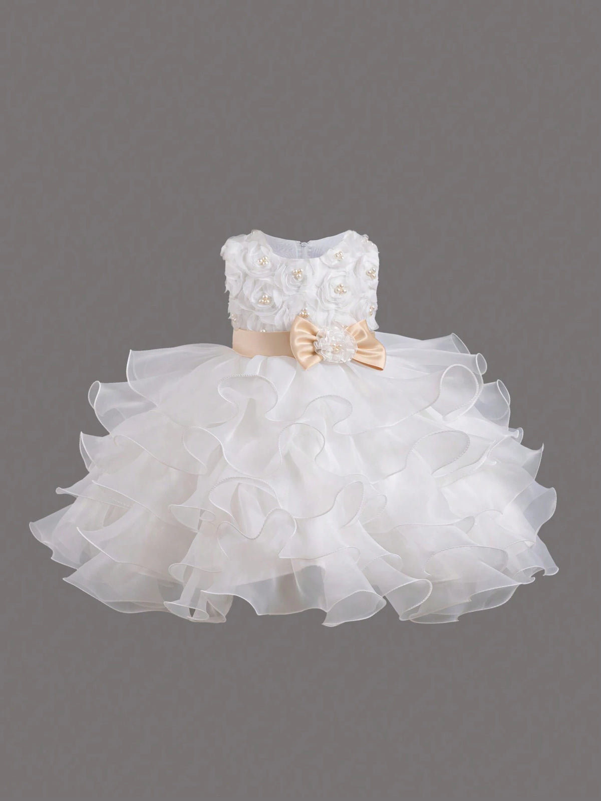 Round Neck Sleeveless Zipper Back Bow Decor Flower Girls Pageant Princess Dress For Children