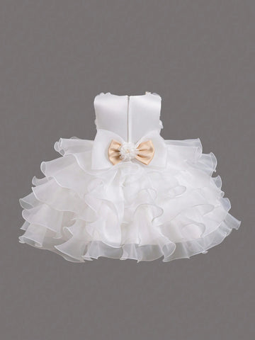 Round Neck Sleeveless Zipper Back Bow Decor Flower Girls Pageant Princess Dress For Children