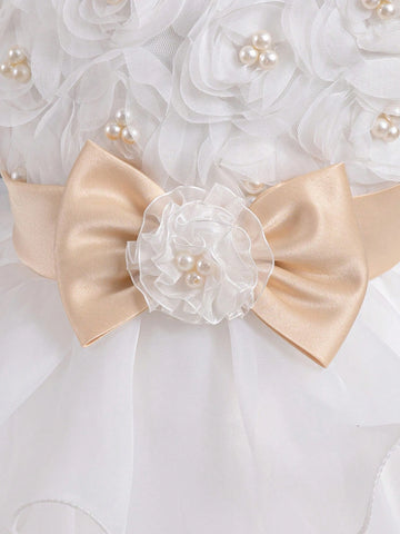 Round Neck Sleeveless Zipper Back Bow Decor Flower Girls Pageant Princess Dress For Children