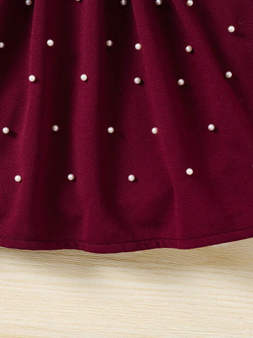 Round Neck Solid Color Knit Long Sleeve Dress For Young Girl