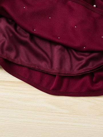 Round Neck Solid Color Knit Long Sleeve Dress For Young Girl