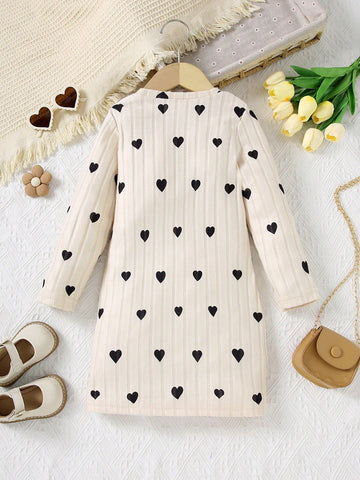 Round Neck Thick Striped Long Sleeve Sweater Dress, Fashion Single Item For Girls