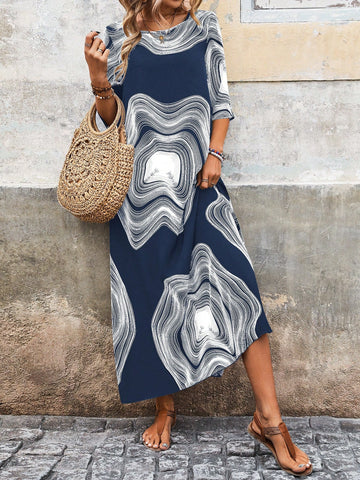 Round Neck Tree Pattern Printed Dress