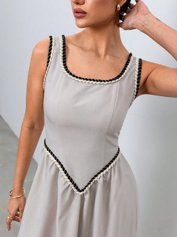 Roylia Elegant Commuter Sleeveless A-Line Dress With Webbing Decor