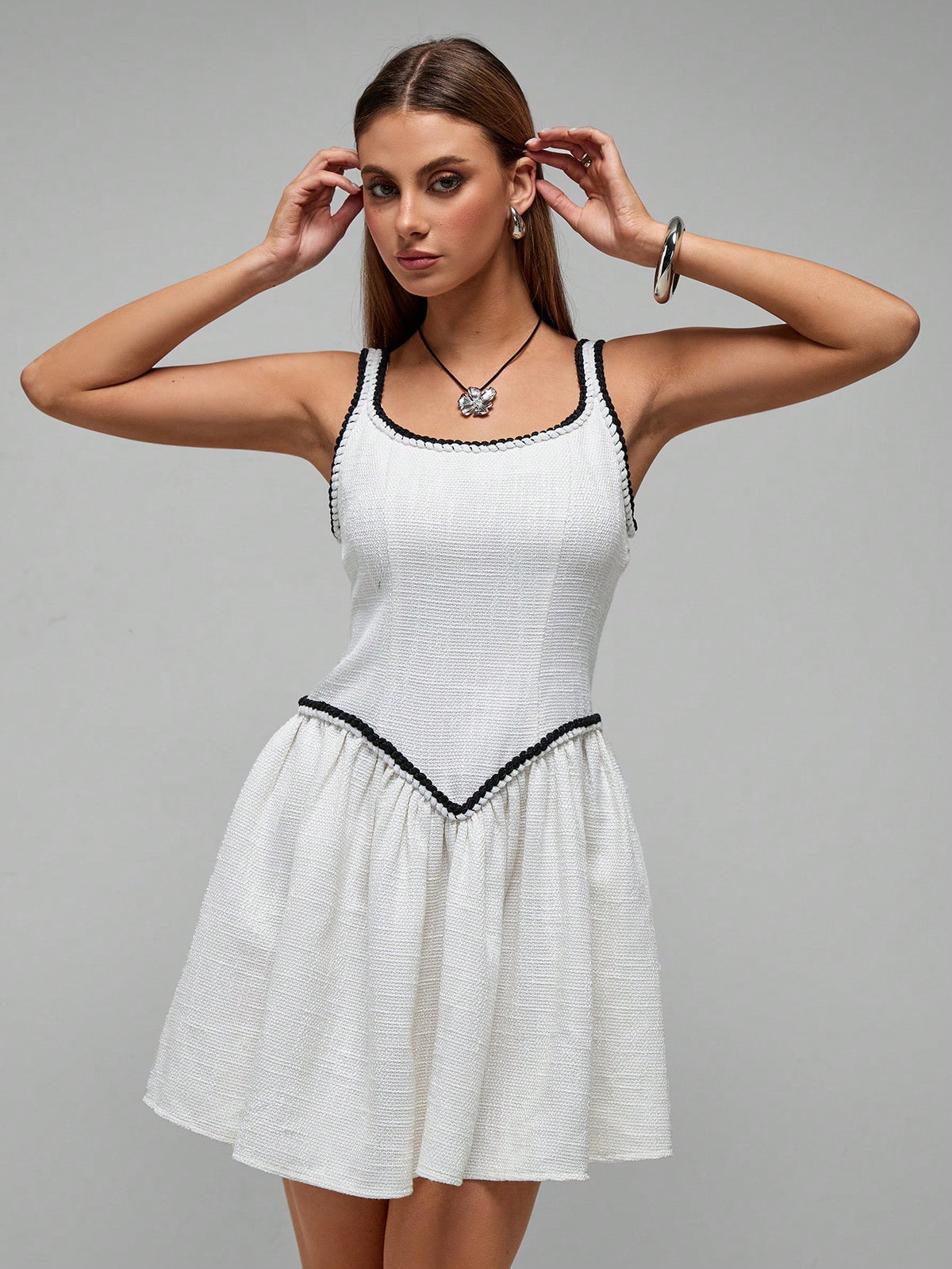 Roylia Spring/Autumn Women Elegant Contrast Color Twist Rope Belt Sleeveless Mini Dress