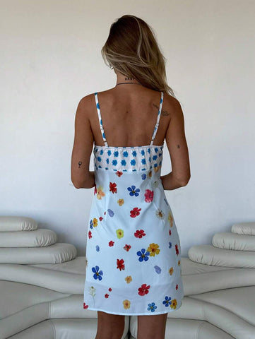 Roylia Summer Women's Floral Print Strap Elegant Short Vacation Dress