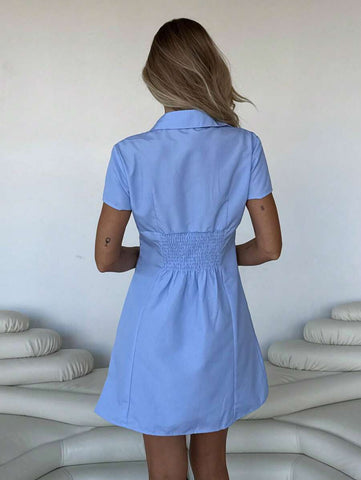 Roylia Women's Elegant Stylish Striped Cinched Waist Short Shirt Dress