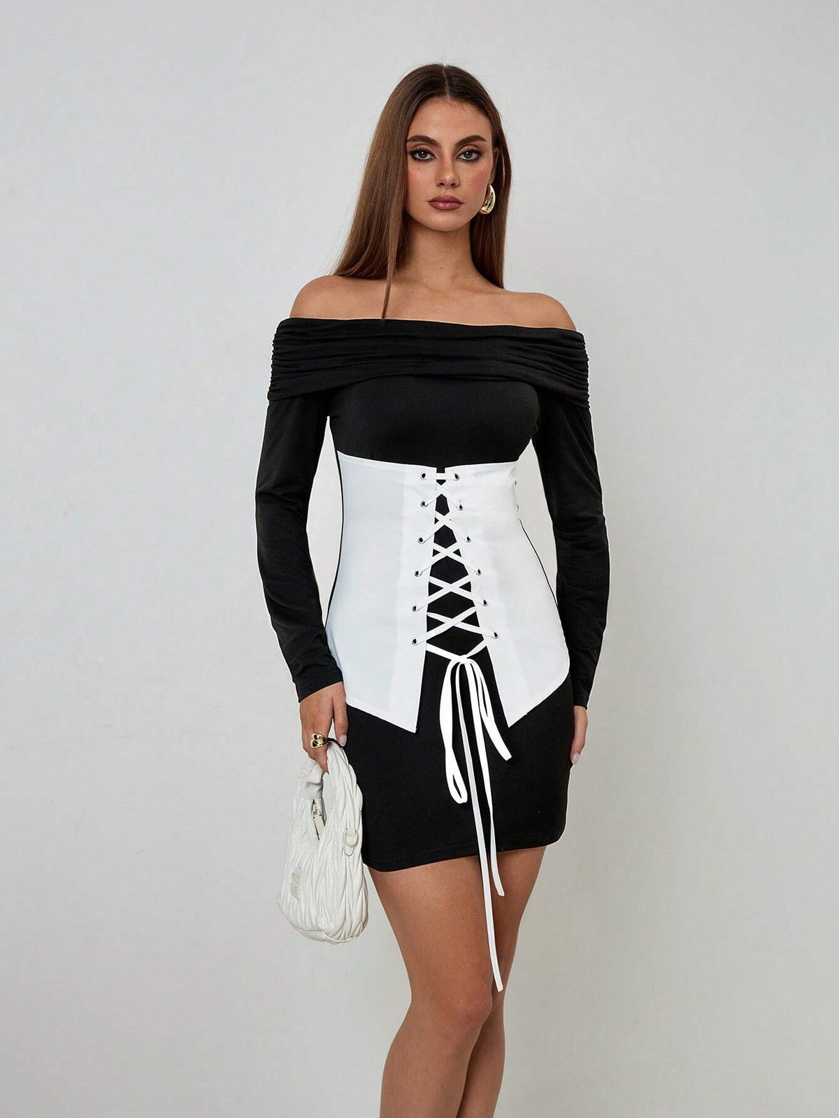 Roylia Women's Off-Shoulder Tie-Front Eyelet Midi Dress