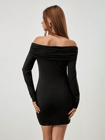 Roylia Women's Off-Shoulder Tie-Front Eyelet Midi Dress