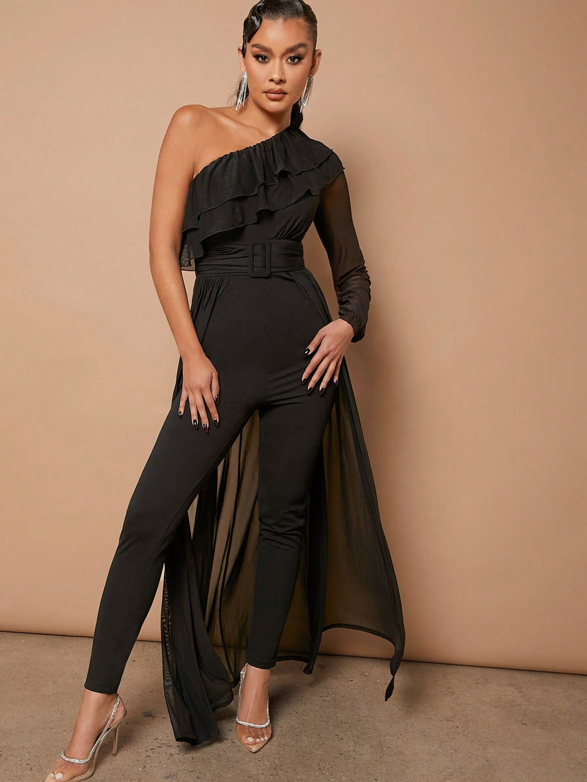 Rubyna One Shoulder Ruffle High Low Jumpsuit