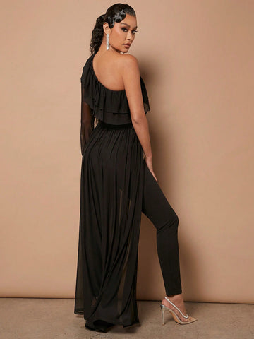 Rubyna One Shoulder Ruffle High Low Jumpsuit