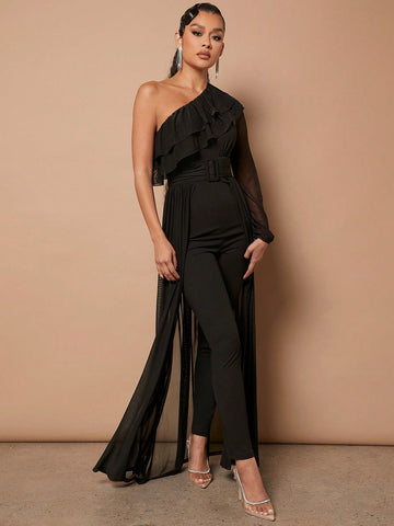 Rubyna One Shoulder Ruffle High Low Jumpsuit