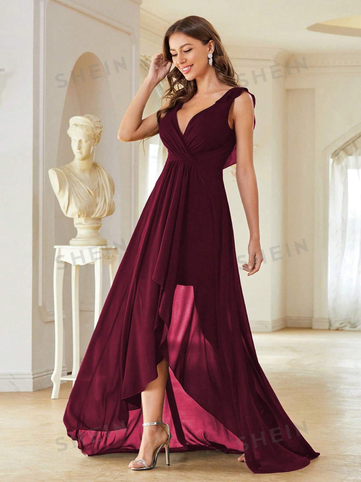Ruched Bust Asymmetrical Hem Chiffon Bridesmaid Dress