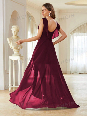 Ruched Bust Asymmetrical Hem Chiffon Bridesmaid Dress