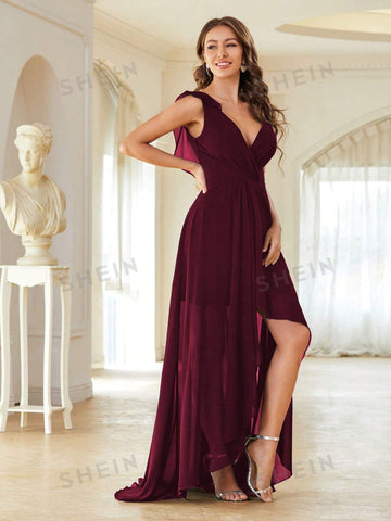 Ruched Bust Asymmetrical Hem Chiffon Bridesmaid Dress