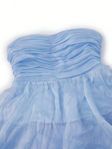 Ruched Bust Layer Hem Chiffon Tube Bridesmaid Dress