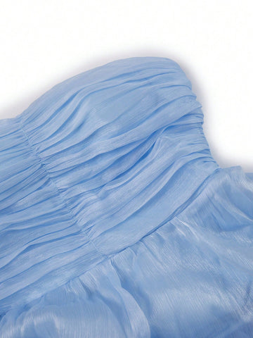 Ruched Bust Layer Hem Chiffon Tube Bridesmaid Dress